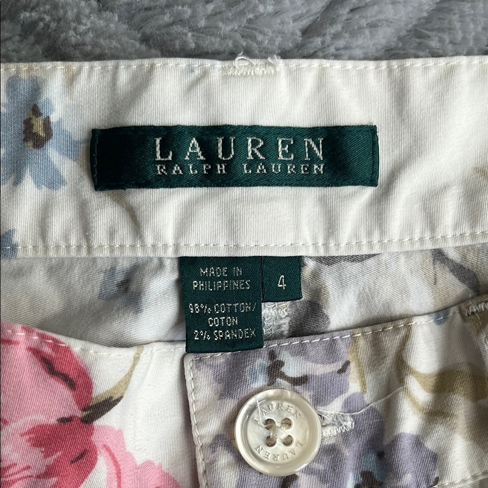 RALPH LAUREN cotton Floral Print cropped capri Pants 4 COQUETTE petal pink prep - Picture 2 of 10